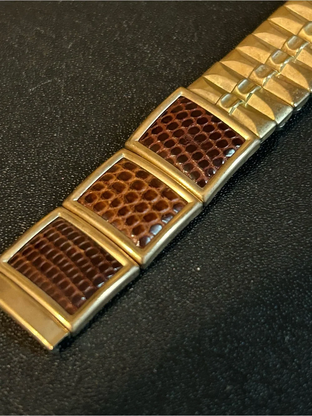 Men's Estate 40s 16mm Stone Wall 1/20 10kt Gold Filled Watch Band Lizard Leather